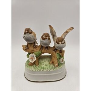 Vintage Music Box 3 Sparrow Birds On Branch Arnart Royal Crown